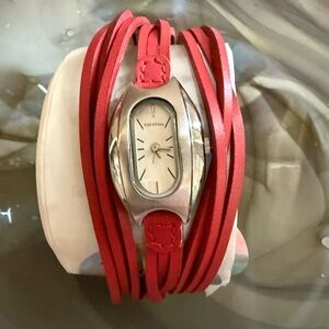 TOKYObay Red Leather Multi-Strap Watch